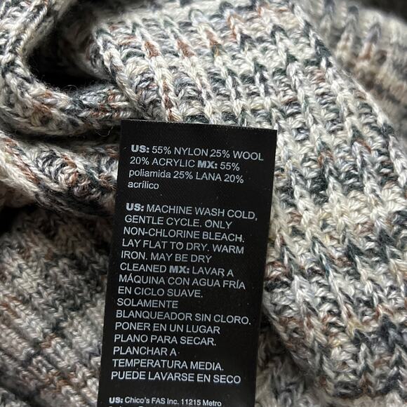 y2k style cream brown ribbed cable knit zip poncho wool blend sweater by whbm - Picture 7 of 7